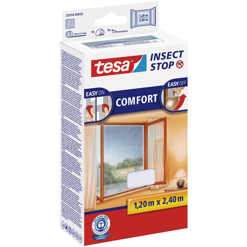 Tesa Fliegengitter Fenster mit Klettband Comfort Weiß 240 cm x 120 cm