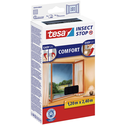 Tesa Fliegengitter Fenster mit Klettband Comfort Anthrazit 240 cm x 120 cm