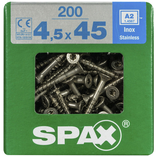 SPAX Edelstahlschraube, T-STAR plus, 200 Stk., 4,5 x 45 mm - silberfarben