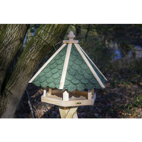 Thumbnail - DOBAR Vogelfutterhaus, für Wildvögel, Kiefernholz/Bitumen, natur/grün - gruen