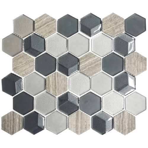 HuH Mosaik Mosaikfliese »Hexa«, BxL: 30 x 26 cm, Wandbelag – grau