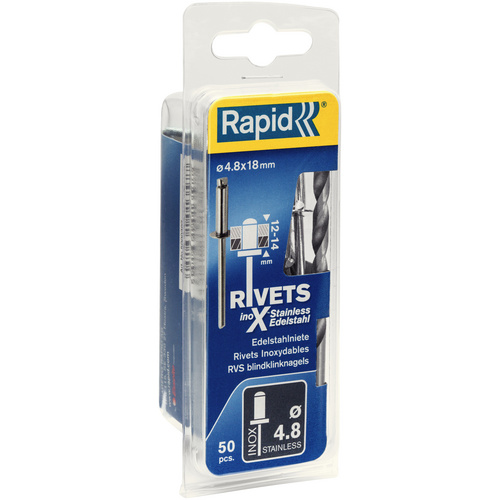 Thumbnail - RAPID Blindniete, Ø 4,8 x 18 mm, Stahl, 50 Stk., inkl. passender Bohrer - silberfarben