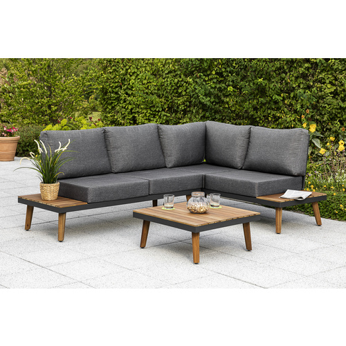 MERXX Loungeset Attika, 11-tlg., 2x 2er-Sofa, Tisch 95x95, Alu/Akazie