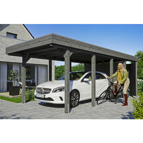 SKANHOLZ Carport »Friesland Set 2«, BxT: 314 x 708 cm, Firsthöhe: 241 cm, lasiert – grau