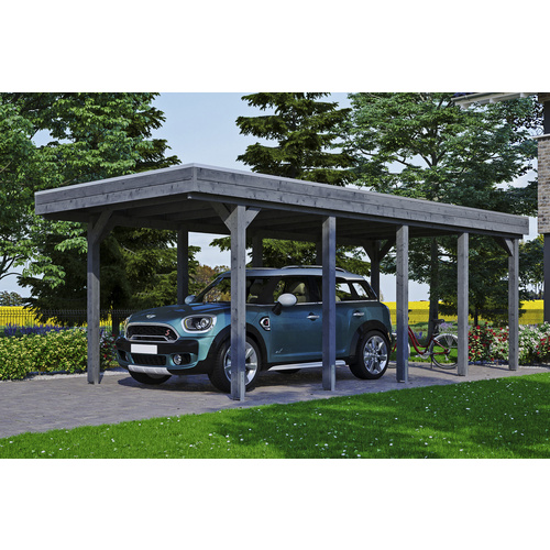 SKANHOLZ Carport »Friesland«, BxT: 314 x 708 cm, Firsthöhe: 241 cm, lasiert – grau