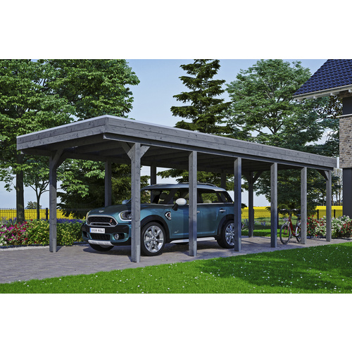 SKANHOLZ Carport »Friesland«, BxT: 314 x 860 cm, Firsthöhe: 241 cm, lasiert – grau