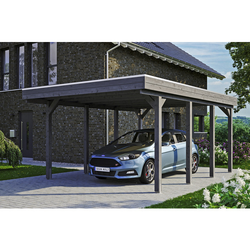 SKANHOLZ Carport »Friesland«, BxT: 397 x 555 cm, Firsthöhe: 241 cm, lasiert - grau