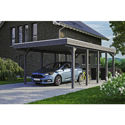 SKANHOLZ Carport »Friesland«, BxT: 397 x 708 cm, Firsthöhe: 241 cm, lasiert – grau