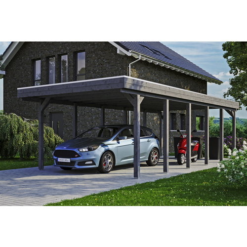 SKANHOLZ Carport »Friesland«, BxT: 397 x 860 cm, Firsthöhe: 241 cm, lasiert - grau