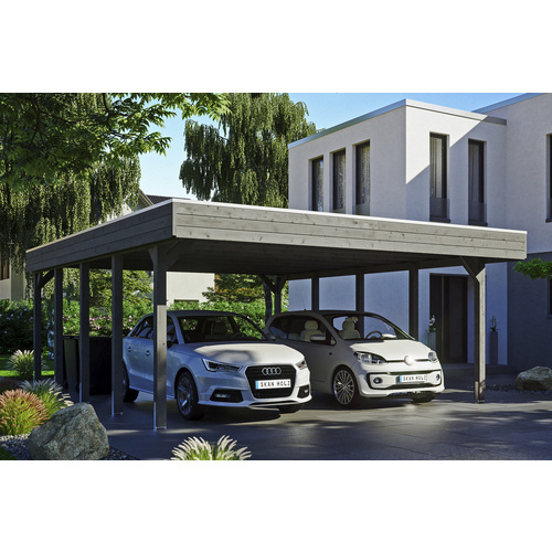 SKANHOLZ Carport »Friesland«, BxT: 557 x 708 cm, Firsthöhe: 254 cm, lasiert - grau