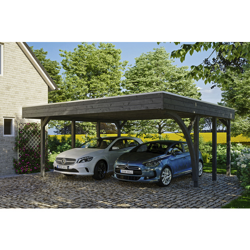 SKANHOLZ Carport »Friesland Set 7«, BxT: 557 x 555 cm, Firsthöhe: 254 cm, lasiert – grau