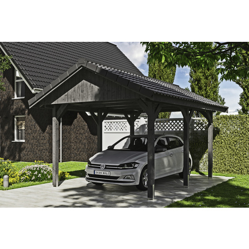 SKANHOLZ Carport »Wallgau«, BxT: 380 x 500 cm, Firsthöhe: 313 cm, lasiert – grau