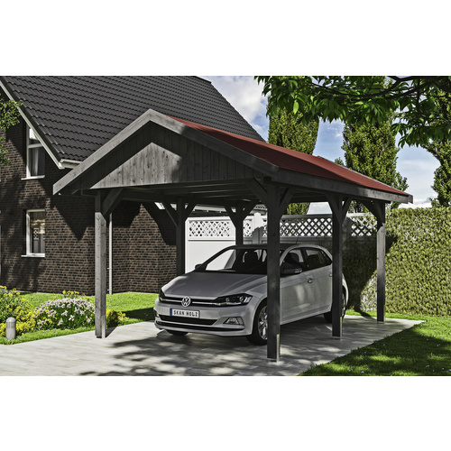 SKANHOLZ Carport »Wallgau«, BxT: 380 x 500 cm, Firsthöhe: 313 cm, lasiert - grau