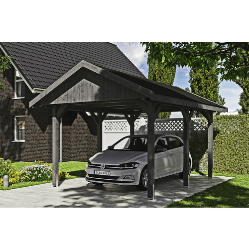 SKANHOLZ Carport »Wallgau«, BxT: 380 x 500 cm, Firsthöhe: 313 cm, lasiert – grau