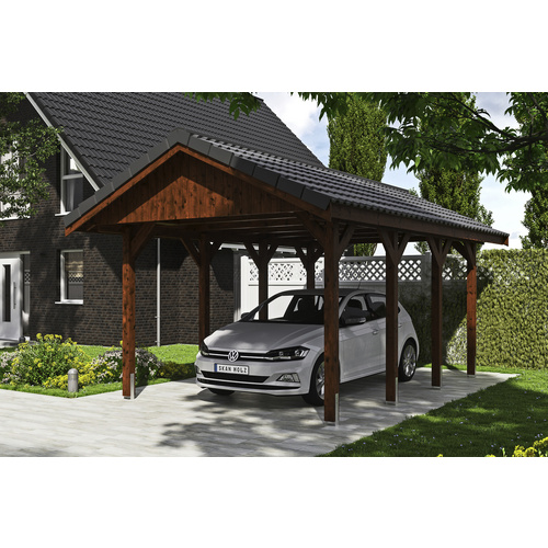 SKANHOLZ Carport »Wallgau«, BxT: 380 x 600 cm, Firsthöhe: 313 cm, lasiert – braun