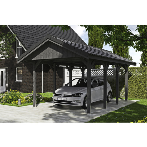 SKANHOLZ Carport »Wallgau«, BxT: 380 x 600 cm, Firsthöhe: 313 cm, lasiert – grau