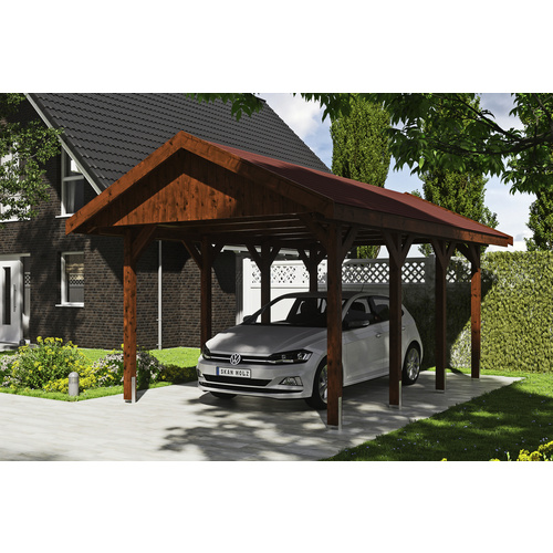 SKANHOLZ Carport »Wallgau«, BxT: 380 x 600 cm, Firsthöhe: 313 cm, lasiert – braun