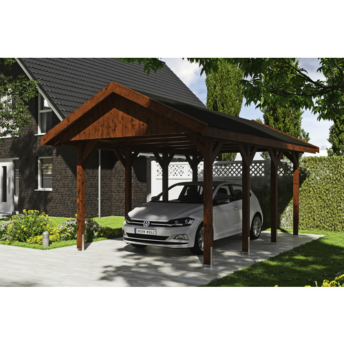 SKANHOLZ Carport »Wallgau«, BxT: 380 x 600 cm, Firsthöhe: 313 cm, lasiert - braun