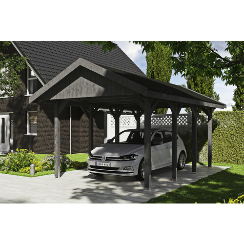 SKANHOLZ Carport »Wallgau«, BxT: 380 x 600 cm, Firsthöhe: 313 cm, lasiert - grau