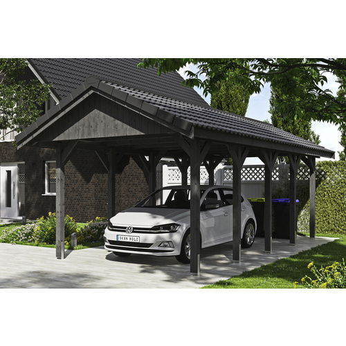 SKANHOLZ Carport »Wallgau«, BxT: 380 x 750 cm, Firsthöhe: 313 cm, lasiert – grau