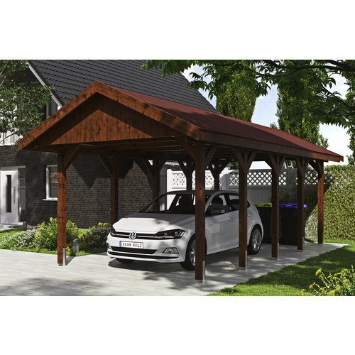 SKANHOLZ Carport »Wallgau«, BxT: 380 x 750 cm, Firsthöhe: 313 cm, lasiert - braun