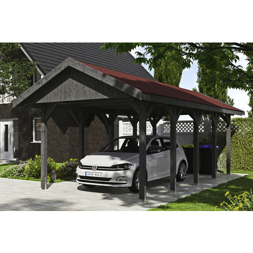 SKANHOLZ Carport »Wallgau«, BxT: 380 x 750 cm, Firsthöhe: 313 cm, lasiert - grau