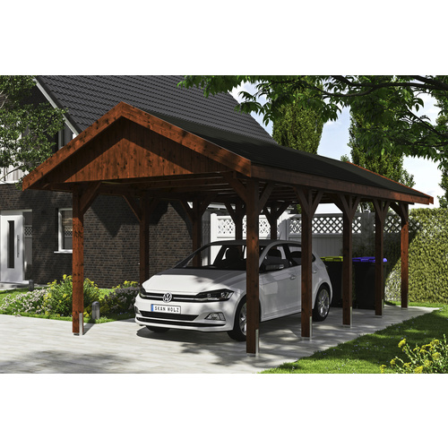 SKANHOLZ Carport »Wallgau«, BxT: 380 x 750 cm, Firsthöhe: 313 cm, lasiert – braun