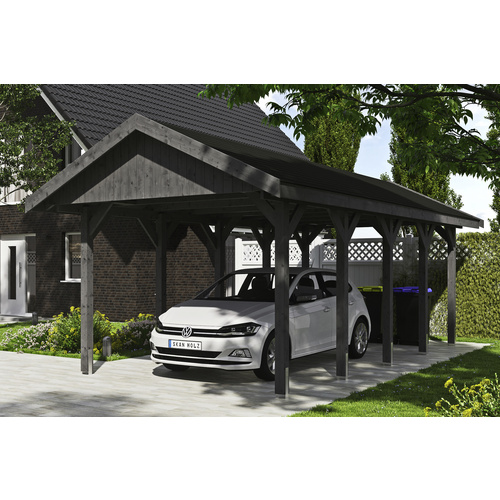 SKANHOLZ Carport »Wallgau«, BxT: 380 x 750 cm, Firsthöhe: 313 cm, lasiert - grau