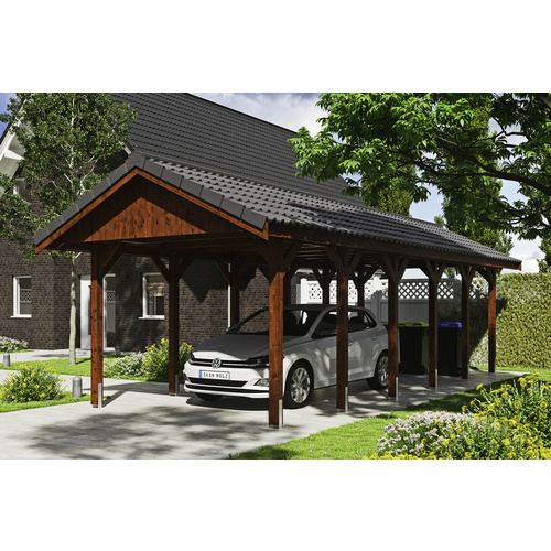 SKANHOLZ Carport »Wallgau«, BxT: 380 x 900 cm, Firsthöhe: 313 cm, lasiert – braun