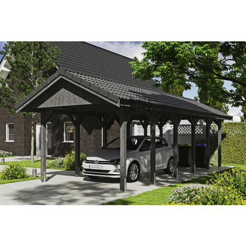 SKANHOLZ Carport »Wallgau«, BxT: 380 x 900 cm, Firsthöhe: 313 cm, lasiert - grau