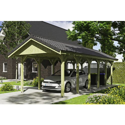 SKANHOLZ Carport »Wallgau«, BxT: 380 x 900 cm, Firsthöhe: 313 cm, imprägniert – gruen