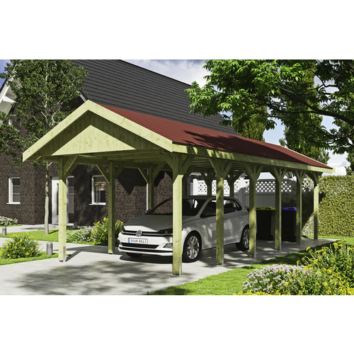 SKANHOLZ Carport »Wallgau«, BxT: 380 x 900 cm, Firsthöhe: 313 cm, imprägniert - gruen