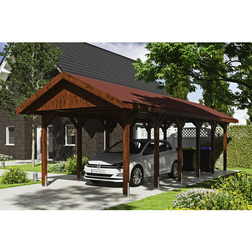 SKANHOLZ Carport »Wallgau«, BxT: 380 x 900 cm, Firsthöhe: 313 cm, lasiert – braun