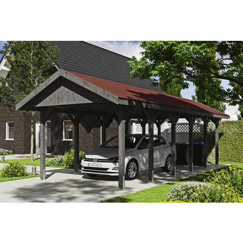 SKANHOLZ Carport »Wallgau«, BxT: 380 x 900 cm, Firsthöhe: 313 cm, lasiert – grau