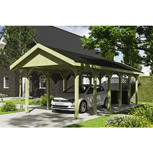 SKANHOLZ Carport »Wallgau«, BxT: 380 x 900 cm, Firsthöhe: 313 cm, imprägniert – gruen