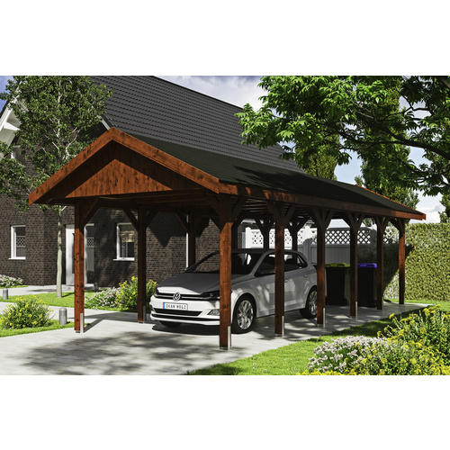 SKANHOLZ Carport »Wallgau«, BxT: 380 x 900 cm, Firsthöhe: 313 cm, lasiert - braun