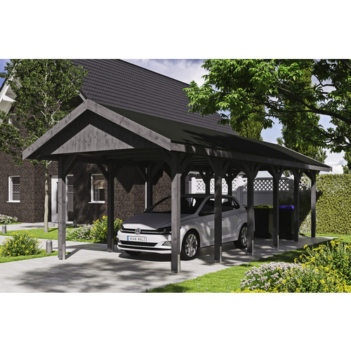 SKANHOLZ Carport »Wallgau«, BxT: 380 x 900 cm, Firsthöhe: 313 cm, lasiert - grau