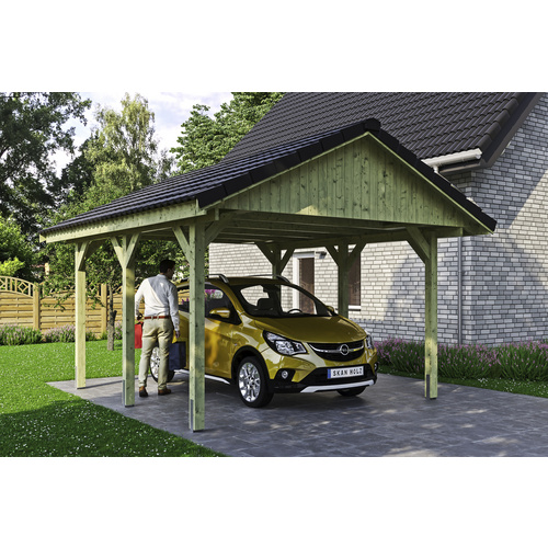 SKANHOLZ Carport »Wallgau«, BxT: 430 x 500 cm, Firsthöhe: 326 cm, imprägniert - gruen