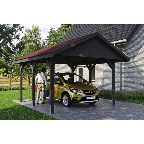 SKANHOLZ Carport »Wallgau«, BxT: 430 x 500 cm, Firsthöhe: 326 cm, lasiert – grau