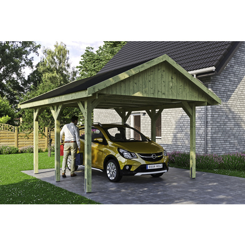 SKANHOLZ Carport »Wallgau«, BxT: 430 x 500 cm, Firsthöhe: 326 cm, imprägniert – gruen