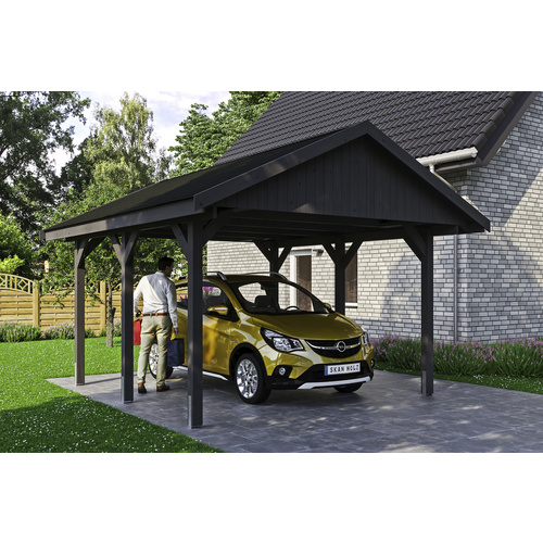 SKANHOLZ Carport »Wallgau«, BxT: 430 x 500 cm, Firsthöhe: 326 cm, lasiert – grau