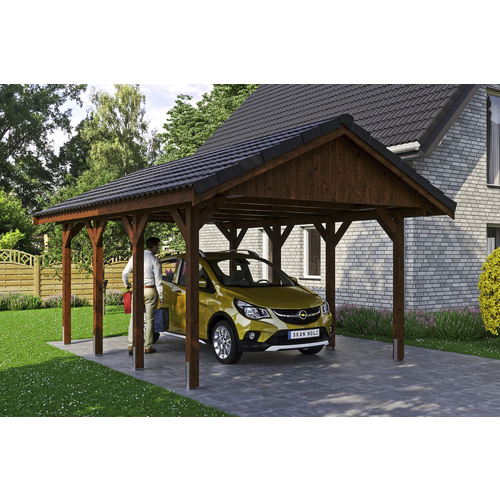 SKANHOLZ Carport »Wallgau«, BxT: 430 x 600 cm, Firsthöhe: 326 cm, lasiert - braun