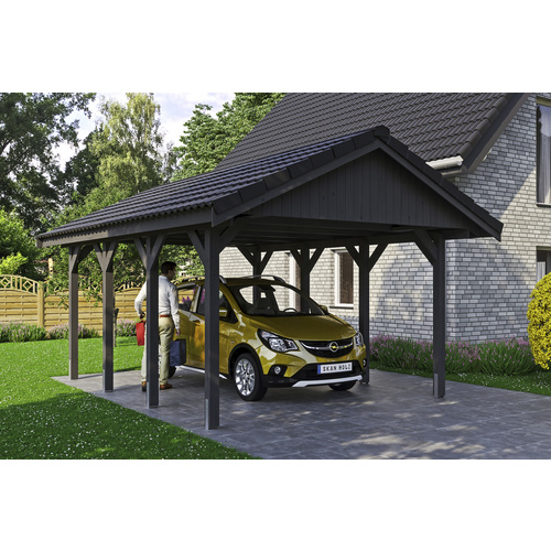 SKANHOLZ Carport »Wallgau«, BxT: 430 x 600 cm, Firsthöhe: 326 cm, lasiert – grau