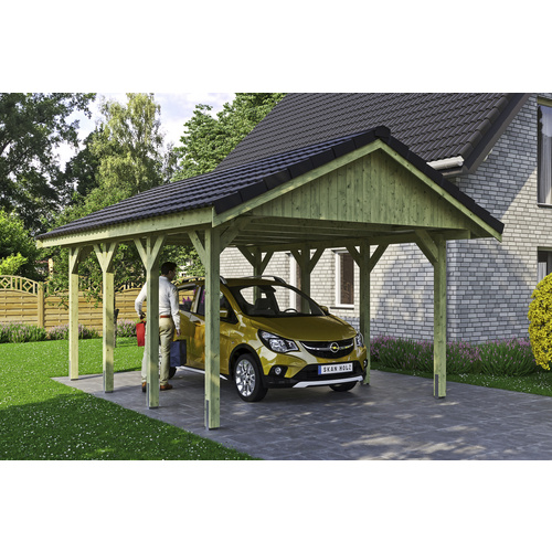 SKANHOLZ Carport »Wallgau«, BxT: 430 x 600 cm, Firsthöhe: 326 cm, imprägniert - gruen