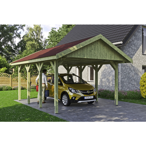 SKANHOLZ Carport »Wallgau«, BxT: 430 x 600 cm, Firsthöhe: 326 cm, imprägniert - gruen