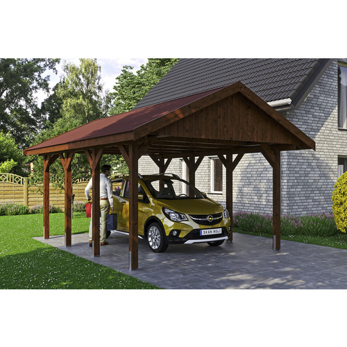 SKANHOLZ Carport »Wallgau«, BxT: 430 x 600 cm, Firsthöhe: 326 cm, lasiert – braun