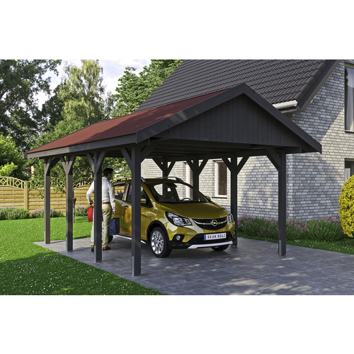 SKANHOLZ Carport »Wallgau«, BxT: 430 x 600 cm, Firsthöhe: 326 cm, lasiert - grau