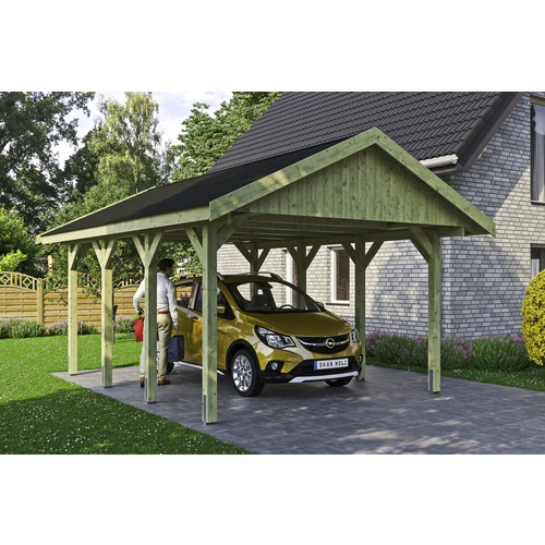 SKANHOLZ Carport »Wallgau«, BxT: 430 x 600 cm, Firsthöhe: 326 cm, imprägniert – gruen