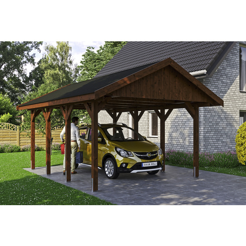 SKANHOLZ Carport »Wallgau«, BxT: 430 x 600 cm, Firsthöhe: 326 cm, lasiert – braun