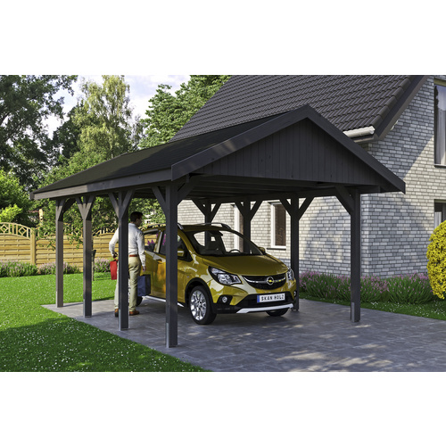 SKANHOLZ Carport »Wallgau«, BxT: 430 x 600 cm, Firsthöhe: 326 cm, lasiert - grau